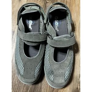 Orthofeet Womens Sanibel 895 Olive Grey Suede Mary Jane Comfort Shoe Sz 9.5 Wide